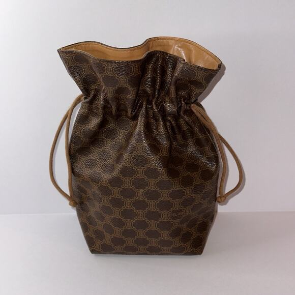 CELINE Macadam Triomphe Mini Bucket Bag Drawstring Brown PVC Vintage Authentic - Picture 2 of 10